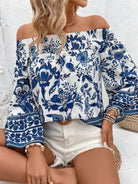 Smocked Printed Off-Shoulder Blouse-Blouses-Krush Kandy, Women's Online Fashion Boutique Located in Phoenix, Arizona (Scottsdale Area)