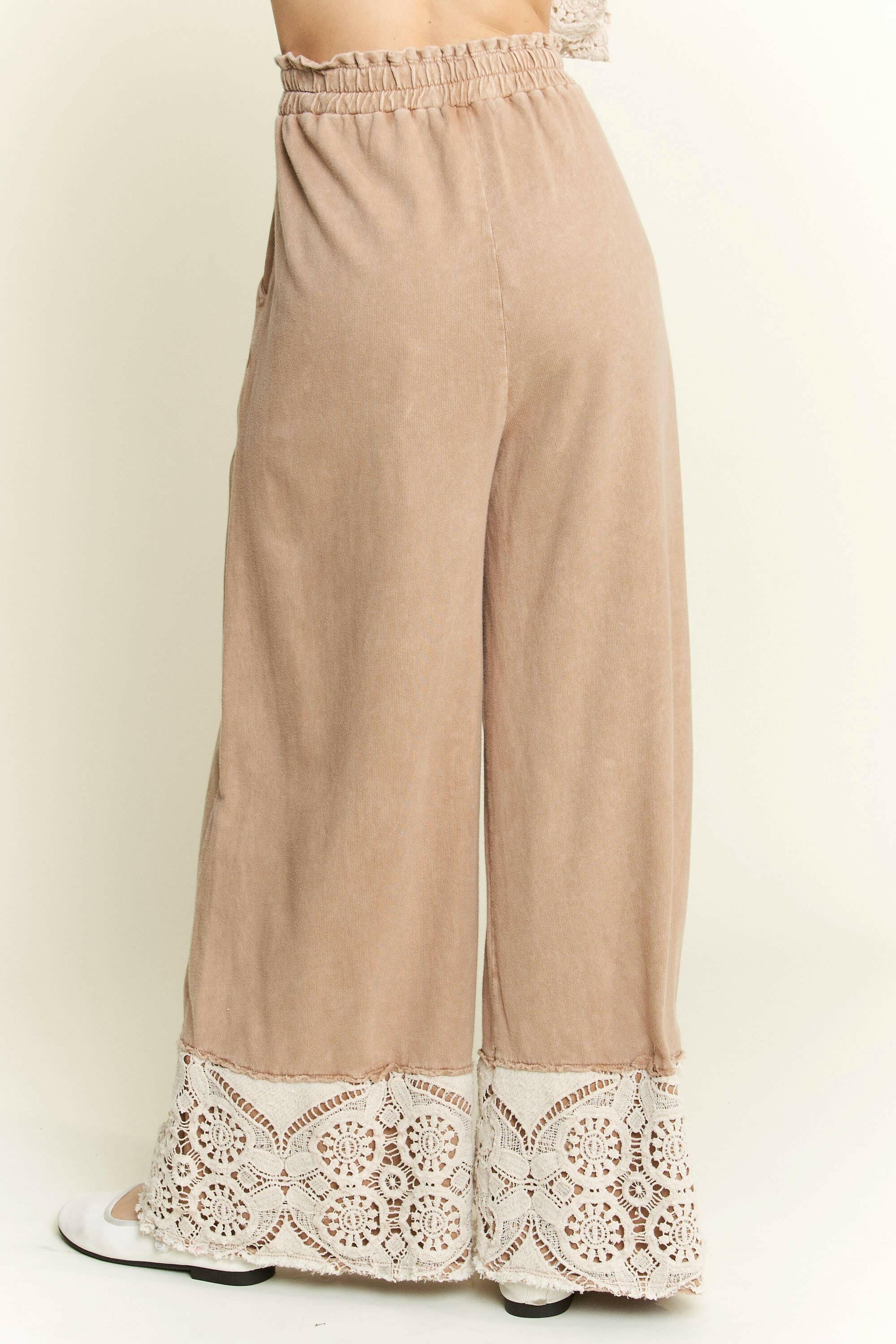 J.HER MineralWash Crochet Plicated Wide Leg Terry Pants-Krush Kandy, Women's Online Fashion Boutique Located in Phoenix, Arizona (Scottsdale Area)