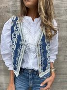 Embroidered Button Up V-Neck Vest Coat-Vests-Krush Kandy, Women's Online Fashion Boutique Located in Phoenix, Arizona (Scottsdale Area)