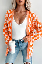 Orange Checkered Knit Cardigan-Cardigans-Krush Kandy, Women's Online Fashion Boutique Located in Phoenix, Arizona (Scottsdale Area)