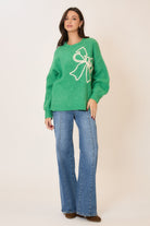 Soft Brushed Embroidered Bow Knit Sweater-Sweaters-Krush Kandy, Women's Online Fashion Boutique Located in Phoenix, Arizona (Scottsdale Area)
