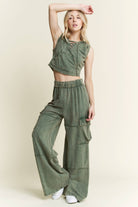 Mineral Wash Wide leg pants with Cargo Pockets-Krush Kandy, Women's Online Fashion Boutique Located in Phoenix, Arizona (Scottsdale Area)