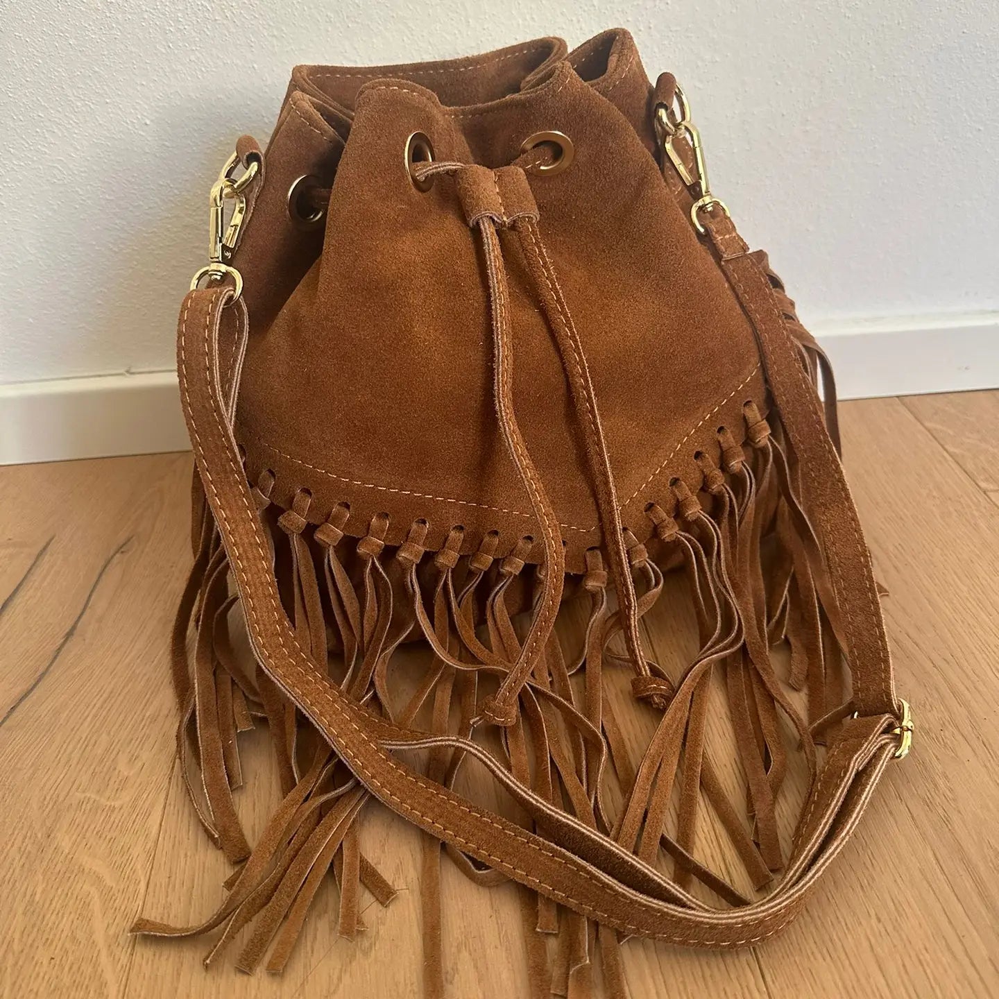 Tuscany Trail Suede Fringe Bucket Bag