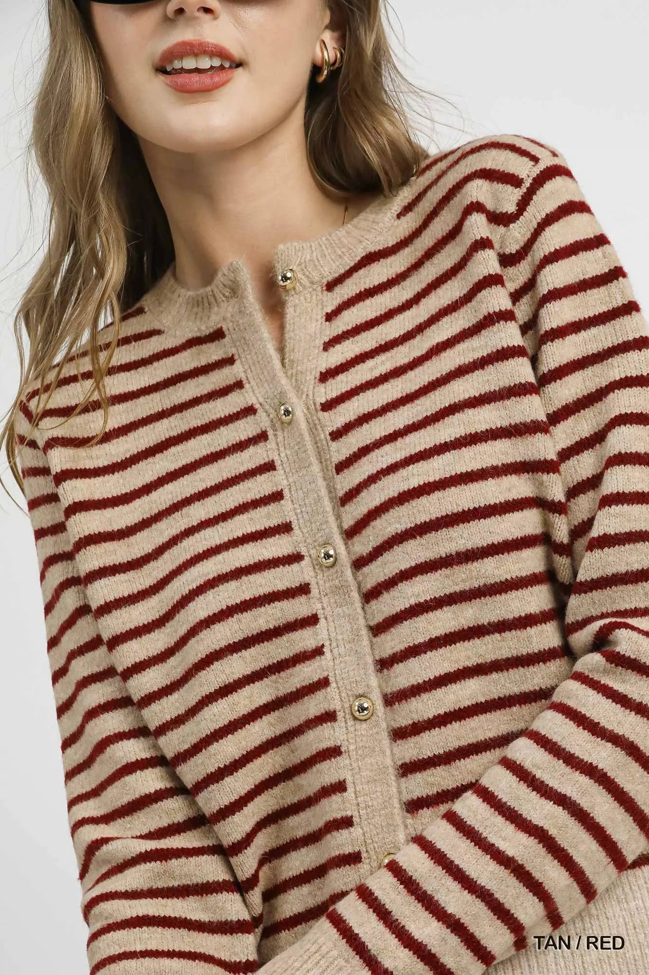 Umgee Striped Button-Up Knit Cardigan-Cardigans-Krush Kandy, Women's Online Fashion Boutique Located in Phoenix, Arizona (Scottsdale Area)