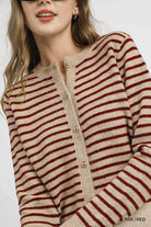 Umgee Striped Button-Up Knit Cardigan-Cardigans-Krush Kandy, Women's Online Fashion Boutique Located in Phoenix, Arizona (Scottsdale Area)