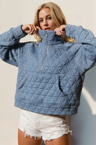 Half Zip Long Sleeve Quilted Sweatshirt with Pocket-Jackets-Krush Kandy, Women's Online Fashion Boutique Located in Phoenix, Arizona (Scottsdale Area)