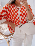 Checkered Tie-Front Knit Cardigan-Cardigan-Krush Kandy, Women's Online Fashion Boutique Located in Phoenix, Arizona (Scottsdale Area)