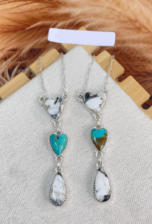 Turquoise & White Buffalo Heart Drop Necklace-Necklaces-Krush Kandy, Women's Online Fashion Boutique Located in Phoenix, Arizona (Scottsdale Area)