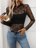 Floral Mock Neck Long Sleeve Mesh Top-Tops-Krush Kandy, Women's Online Fashion Boutique Located in Phoenix, Arizona (Scottsdale Area)