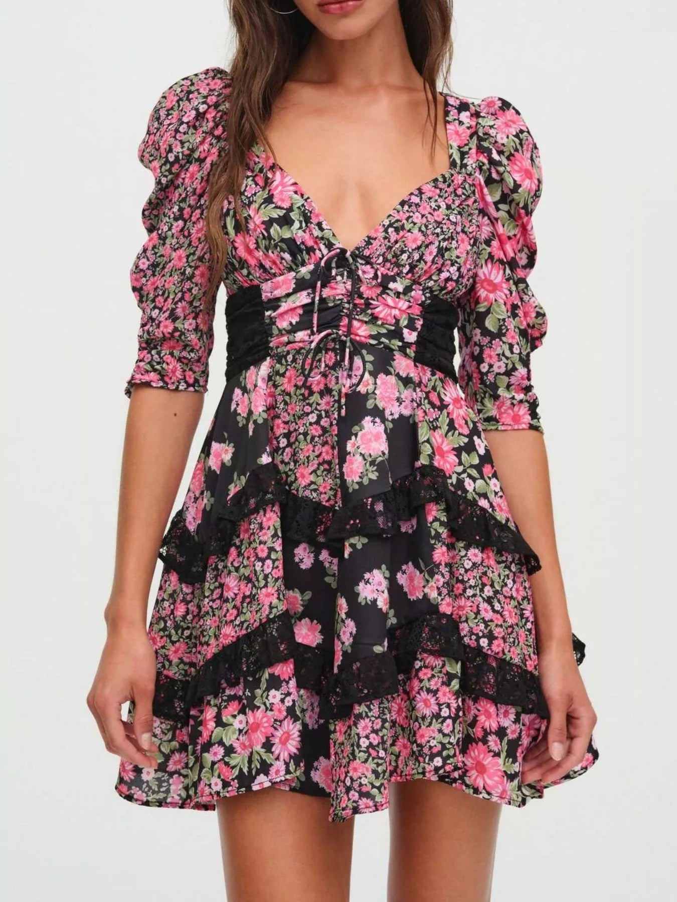 Ruffled Floral Print Half Sleeve Dress-Dresses-Krush Kandy, Women's Online Fashion Boutique Located in Phoenix, Arizona (Scottsdale Area)