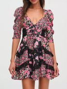 Ruffled Floral Print Half Sleeve Dress-Dresses-Krush Kandy, Women's Online Fashion Boutique Located in Phoenix, Arizona (Scottsdale Area)