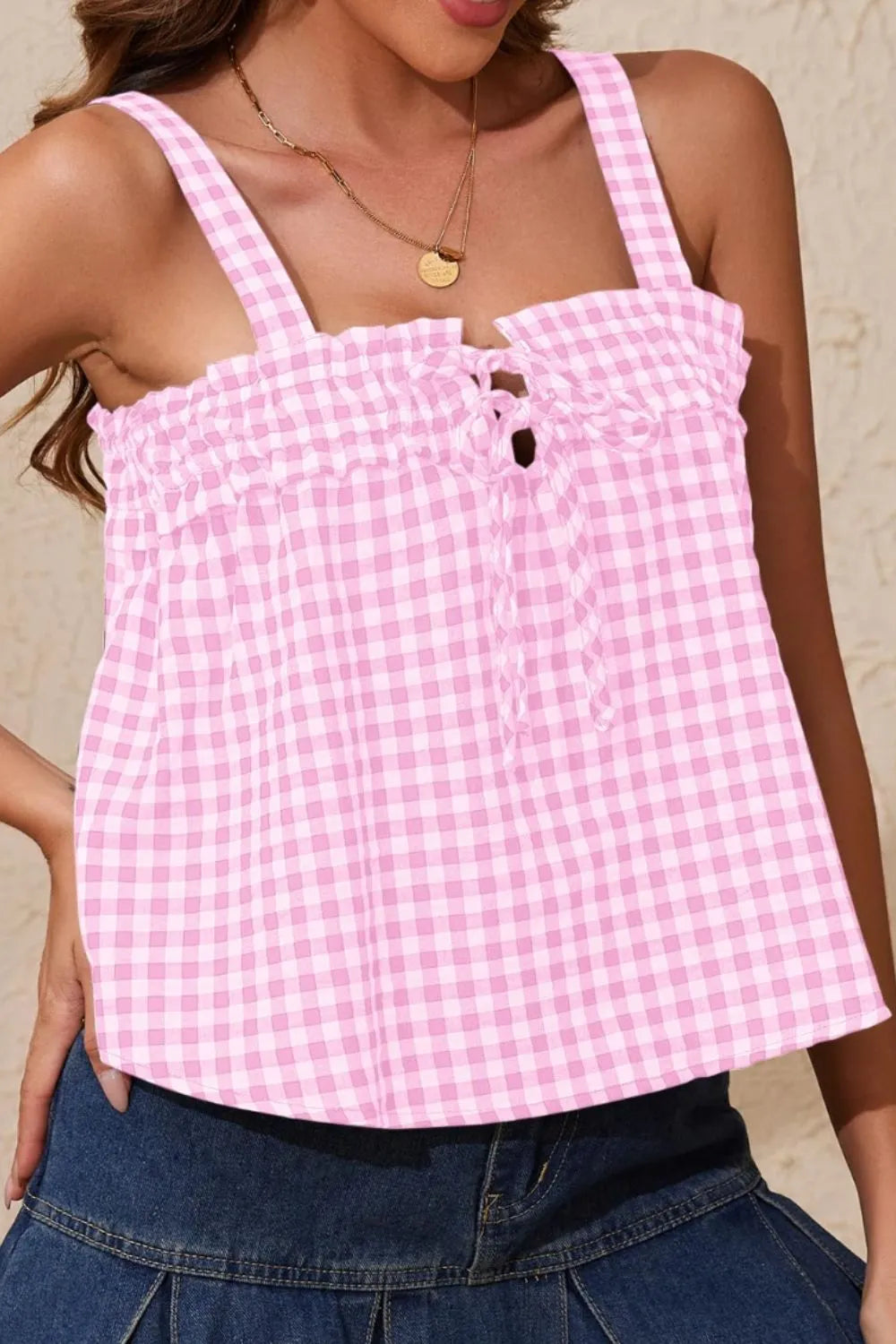 Tied Front Textured Square Neck Cami-Krush Kandy, Women's Online Fashion Boutique Located in Phoenix, Arizona (Scottsdale Area)