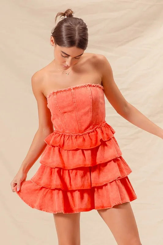 SO ME Strapless Ruffle Layered Game Day Cheer Up Dress-Dresses-Krush Kandy, Women's Online Fashion Boutique Located in Phoenix, Arizona (Scottsdale Area)