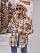 Plaid Dropped Shoulder Longline Shirt-Long Sleeve Tops-Krush Kandy, Women's Online Fashion Boutique Located in Phoenix, Arizona (Scottsdale Area)