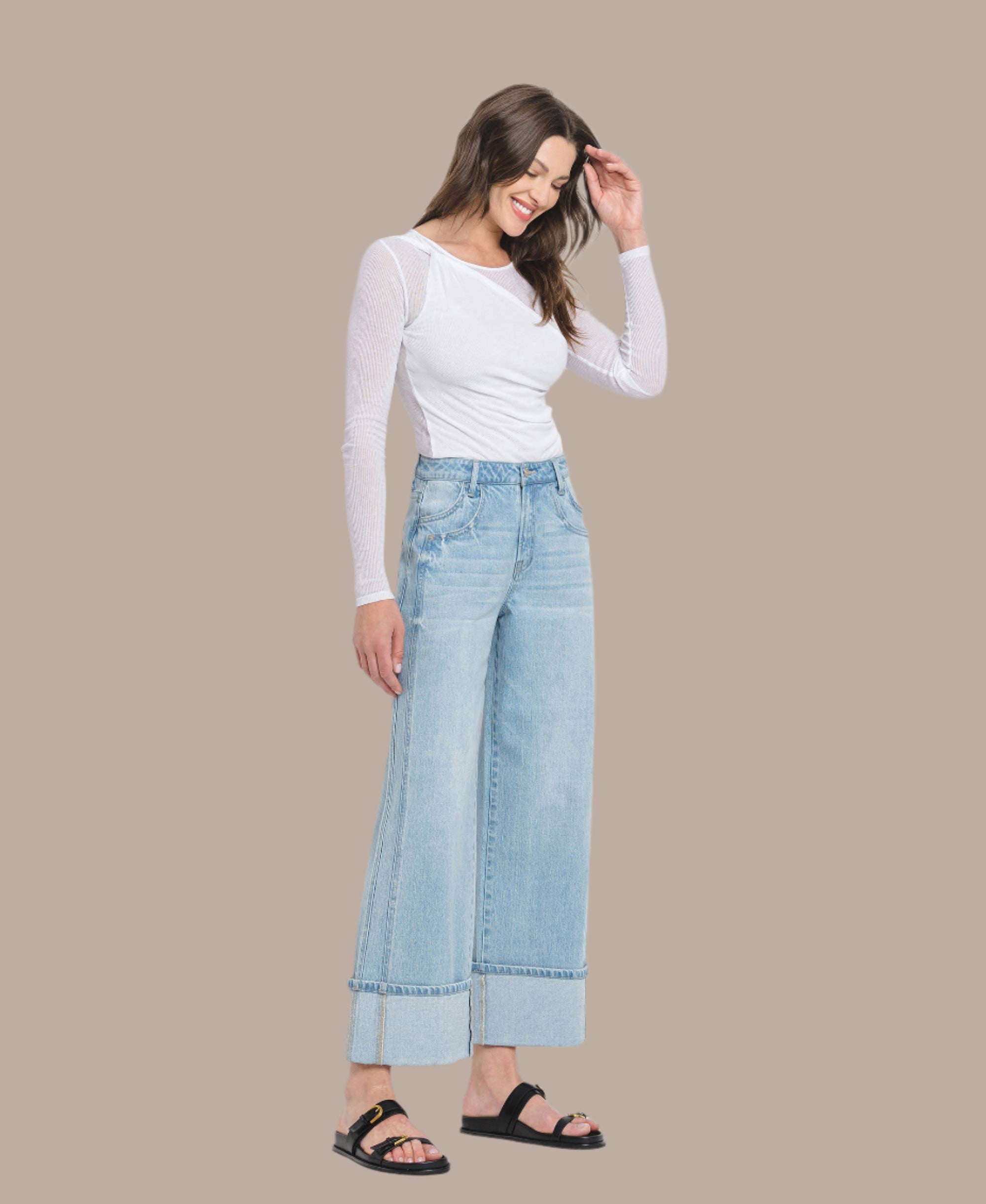 Skyline Cuffed Super High Rise Baggy Wide Jeans-Denim-Krush Kandy, Women's Online Fashion Boutique Located in Phoenix, Arizona (Scottsdale Area)