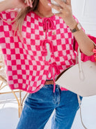 Checkered Tie-Front Knit Cardigan-Cardigan-Krush Kandy, Women's Online Fashion Boutique Located in Phoenix, Arizona (Scottsdale Area)