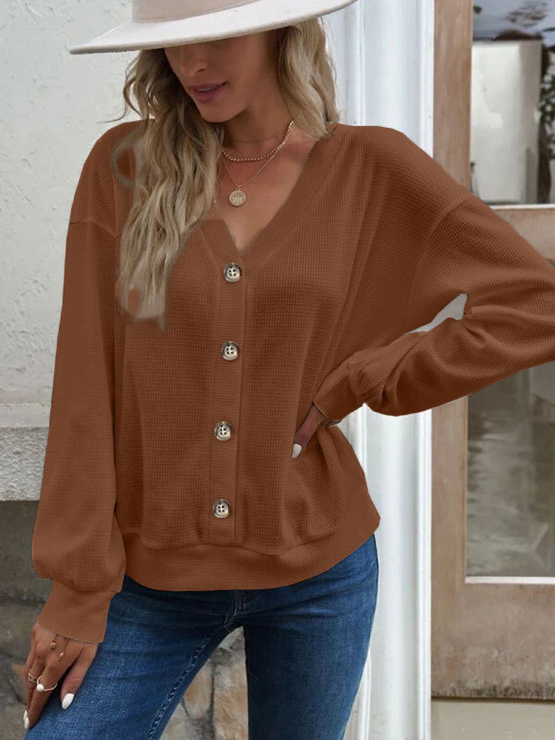 V-Neck Dropped Shoulder Blouse-Krush Kandy, Women's Online Fashion Boutique Located in Phoenix, Arizona (Scottsdale Area)