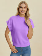 Double Take Full Size Mock Neck Short Sleeve Sweater-Sweaters-Krush Kandy, Women's Online Fashion Boutique Located in Phoenix, Arizona (Scottsdale Area)