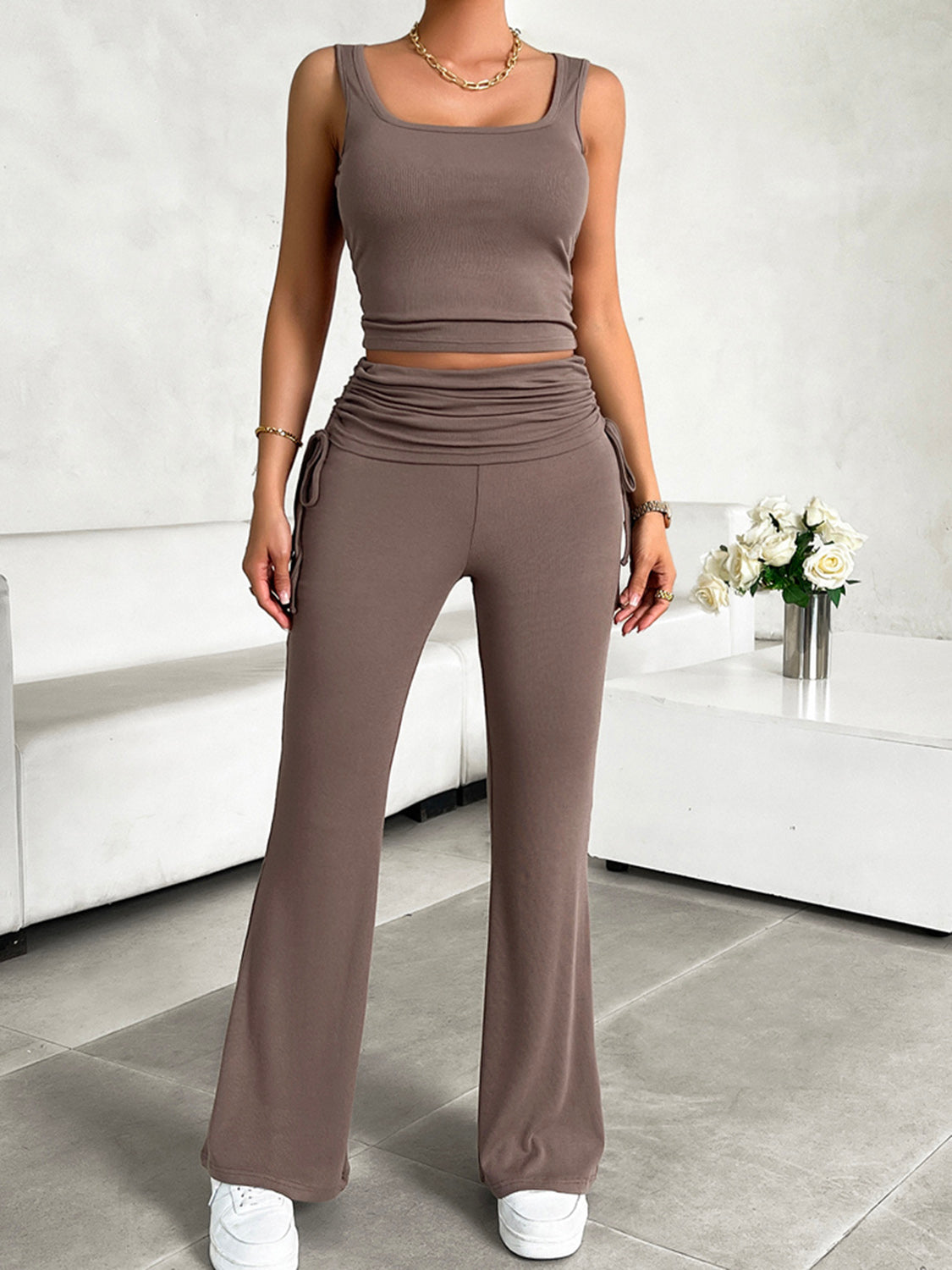 Square Neck Tank and Drawstring Pants Set-2 Piece Outfit Sets-Krush Kandy, Women's Online Fashion Boutique Located in Phoenix, Arizona (Scottsdale Area)