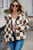 Checkered Snap Down Long Sleeve Teddy Jacket-Krush Kandy, Women's Online Fashion Boutique Located in Phoenix, Arizona (Scottsdale Area)