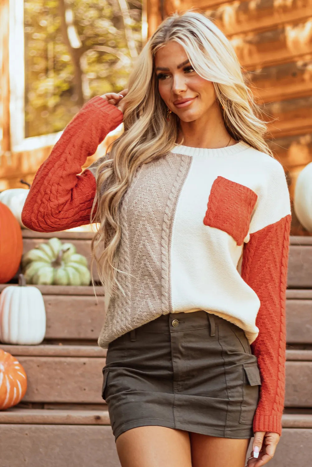 Color Block Round Neck Long Sleeve Sweater-Krush Kandy, Women's Online Fashion Boutique Located in Phoenix, Arizona (Scottsdale Area)