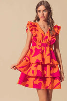SO ME Floral V Neck Layered Dress with Elasticized Waist-Dresses-Krush Kandy, Women's Online Fashion Boutique Located in Phoenix, Arizona (Scottsdale Area)