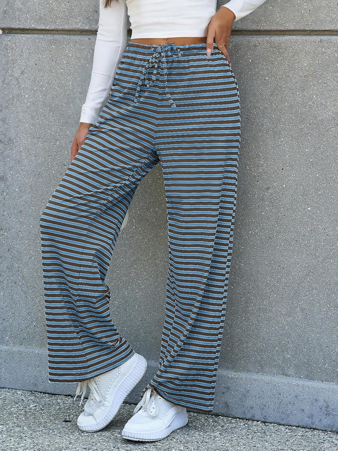 Striped Wide Leg Pants-Loungewear-Krush Kandy, Women's Online Fashion Boutique Located in Phoenix, Arizona (Scottsdale Area)