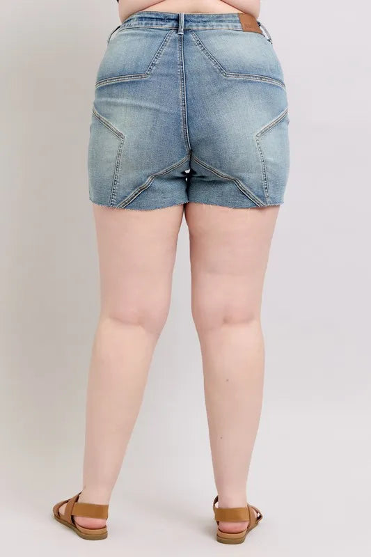 Judy Blue High Waist Star Seam Detail Denim Shorts-Denim-Krush Kandy, Women's Online Fashion Boutique Located in Phoenix, Arizona (Scottsdale Area)
