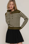 Long Sleeve Crew Neck Stripe Sweater Cardigan-Cardigans-Krush Kandy, Women's Online Fashion Boutique Located in Phoenix, Arizona (Scottsdale Area)