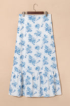 Blue & White Floral Ruffle Maxi Skirt-Skirts-Krush Kandy, Women's Online Fashion Boutique Located in Phoenix, Arizona (Scottsdale Area)