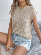 Cable-Knit Round Neck Knit Top-Tops-Krush Kandy, Women's Online Fashion Boutique Located in Phoenix, Arizona (Scottsdale Area)