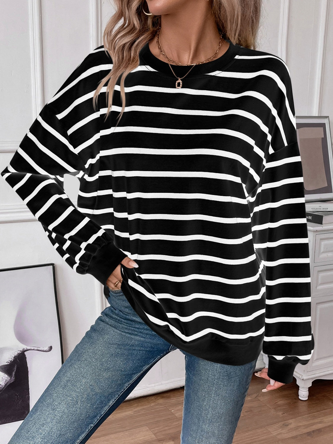 BFF Striped Round Neck Long Sleeve Sweatshirt-Sweaters-Krush Kandy, Women's Online Fashion Boutique Located in Phoenix, Arizona (Scottsdale Area)