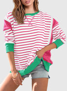 Slit Exposed Seam Striped Long Sleeve Sweatshirt-Sweaters-Krush Kandy, Women's Online Fashion Boutique Located in Phoenix, Arizona (Scottsdale Area)