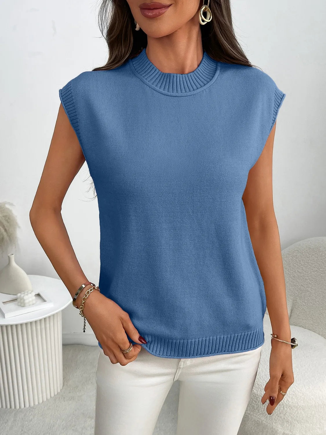 Mock Neck Cap Sleeve Knit Top-Tops-Krush Kandy, Women's Online Fashion Boutique Located in Phoenix, Arizona (Scottsdale Area)