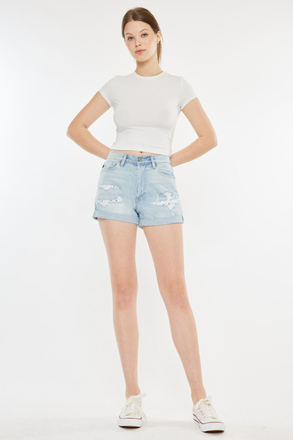 Kancan High Rise Repaired Mom Denim Shorts-Shorts-Krush Kandy, Women's Online Fashion Boutique Located in Phoenix, Arizona (Scottsdale Area)