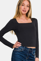 Zenana Square Neck Fitted Long Sleeve T-Shirt-Krush Kandy, Women's Online Fashion Boutique Located in Phoenix, Arizona (Scottsdale Area)