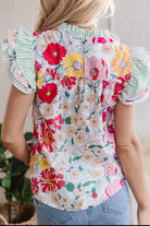 Frill Floral Print Ruffle Cap Sleeve Blouse-Blouses-Krush Kandy, Women's Online Fashion Boutique Located in Phoenix, Arizona (Scottsdale Area)