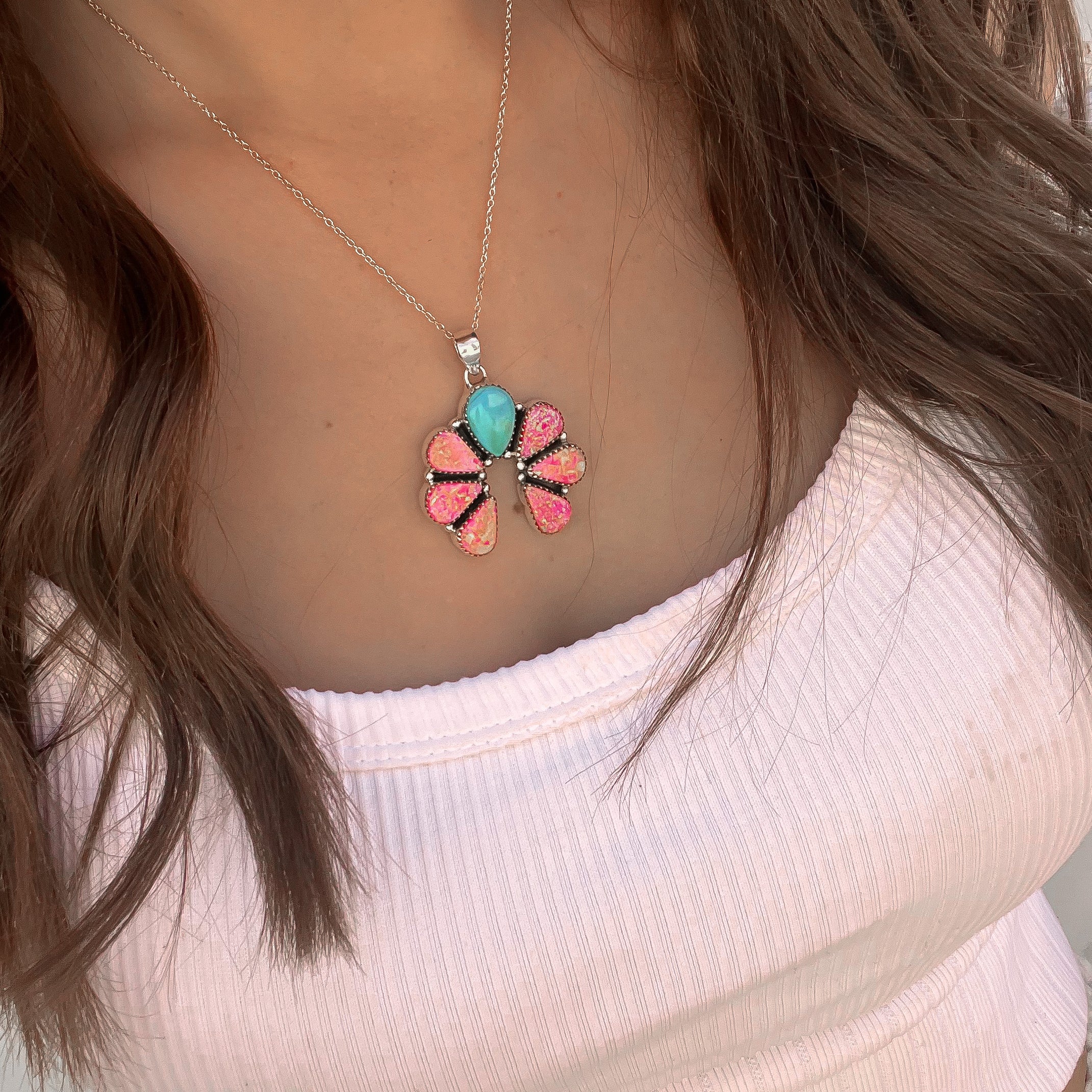 Horseshoe Pink Fire Opal & Turquoise Pendant & Ring | PREORDER-Necklaces-Krush Kandy, Women's Online Fashion Boutique Located in Phoenix, Arizona (Scottsdale Area)