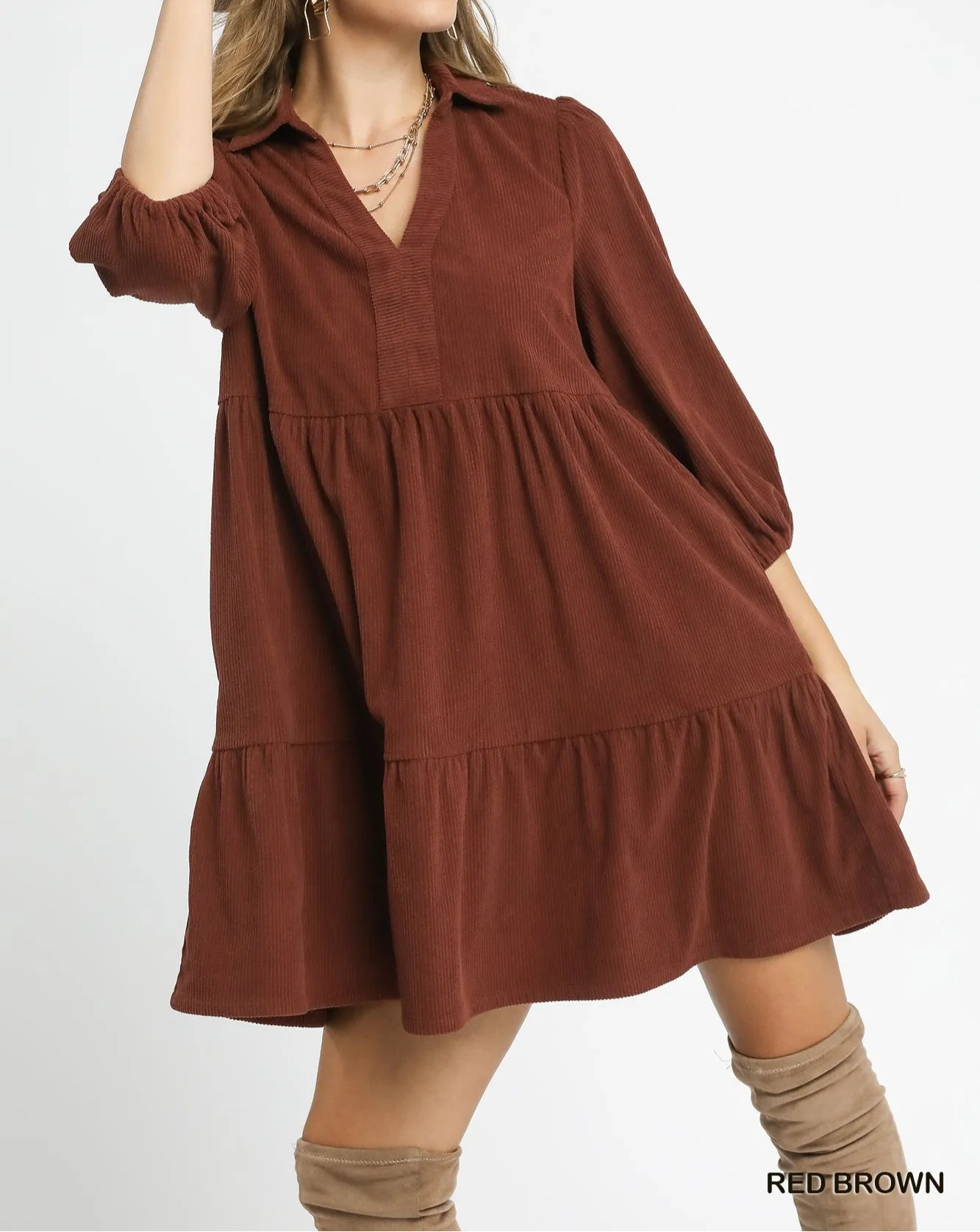 Umgee Tiered Corduroy Mini Dress with Balloon Sleeves-dresses-Krush Kandy, Women's Online Fashion Boutique Located in Phoenix, Arizona (Scottsdale Area)
