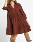 Umgee Tiered Corduroy Mini Dress with Balloon Sleeves-dresses-Krush Kandy, Women's Online Fashion Boutique Located in Phoenix, Arizona (Scottsdale Area)