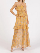 Mittoshop Ruffled Smocked Floral Halter Neck Maxi Dress-Dresses-Krush Kandy, Women's Online Fashion Boutique Located in Phoenix, Arizona (Scottsdale Area)