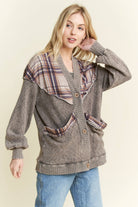 Mineral Wash Cardigan with Plaids-Cardigan-Krush Kandy, Women's Online Fashion Boutique Located in Phoenix, Arizona (Scottsdale Area)