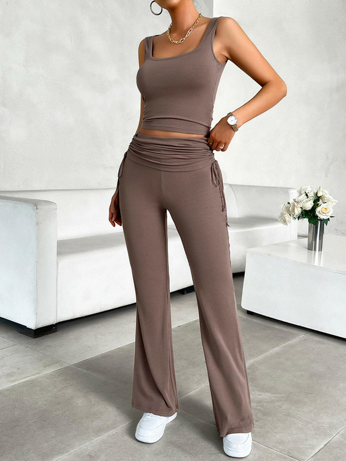 Devine Square Neck Tank and Drawstring Pants Set-Krush Kandy, Women's Online Fashion Boutique Located in Phoenix, Arizona (Scottsdale Area)