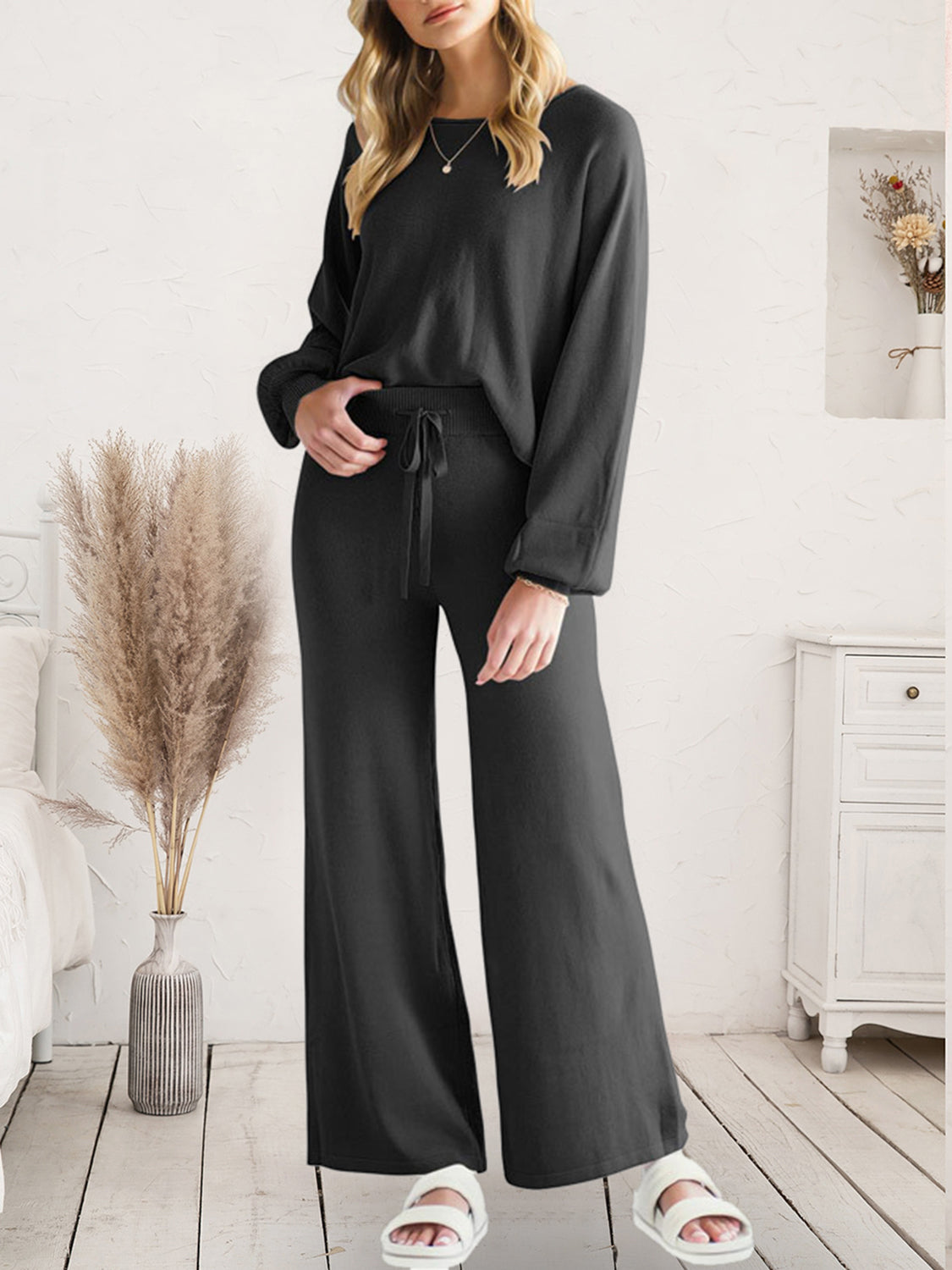 Long Sleeve Lounge Top and Drawstring Pants Set-Pants-Krush Kandy, Women's Online Fashion Boutique Located in Phoenix, Arizona (Scottsdale Area)