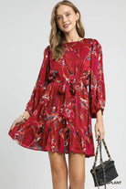 Umgee Ruffled Hem Printed Balloon Sleeve Dress-Dresses-Krush Kandy, Women's Online Fashion Boutique Located in Phoenix, Arizona (Scottsdale Area)
