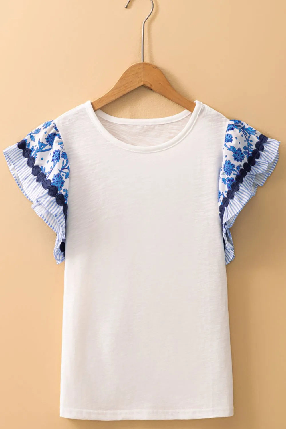 Round Neck Printed Ruffled Cap Sleeve Blouse-Tops-Krush Kandy, Women's Online Fashion Boutique Located in Phoenix, Arizona (Scottsdale Area)