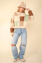 VERY J Color Block Button Down Textured Sweater Cardigan-Cardigans-Krush Kandy, Women's Online Fashion Boutique Located in Phoenix, Arizona (Scottsdale Area)