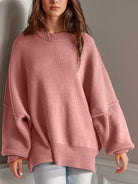 Double Take Side Slit Round Neck Long Sleeve Sweater-Sweaters-Krush Kandy, Women's Online Fashion Boutique Located in Phoenix, Arizona (Scottsdale Area)