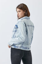 RISEN Button Up Washed Denim Jacket-Jackets-Krush Kandy, Women's Online Fashion Boutique Located in Phoenix, Arizona (Scottsdale Area)