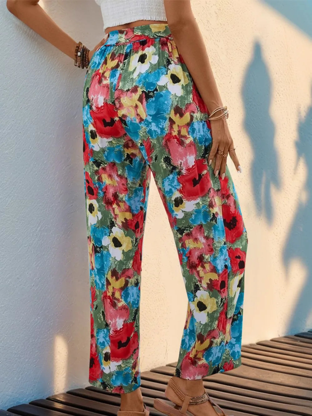 Perfee Tied Printed Wide Leg Pants-pants-Krush Kandy, Women's Online Fashion Boutique Located in Phoenix, Arizona (Scottsdale Area)